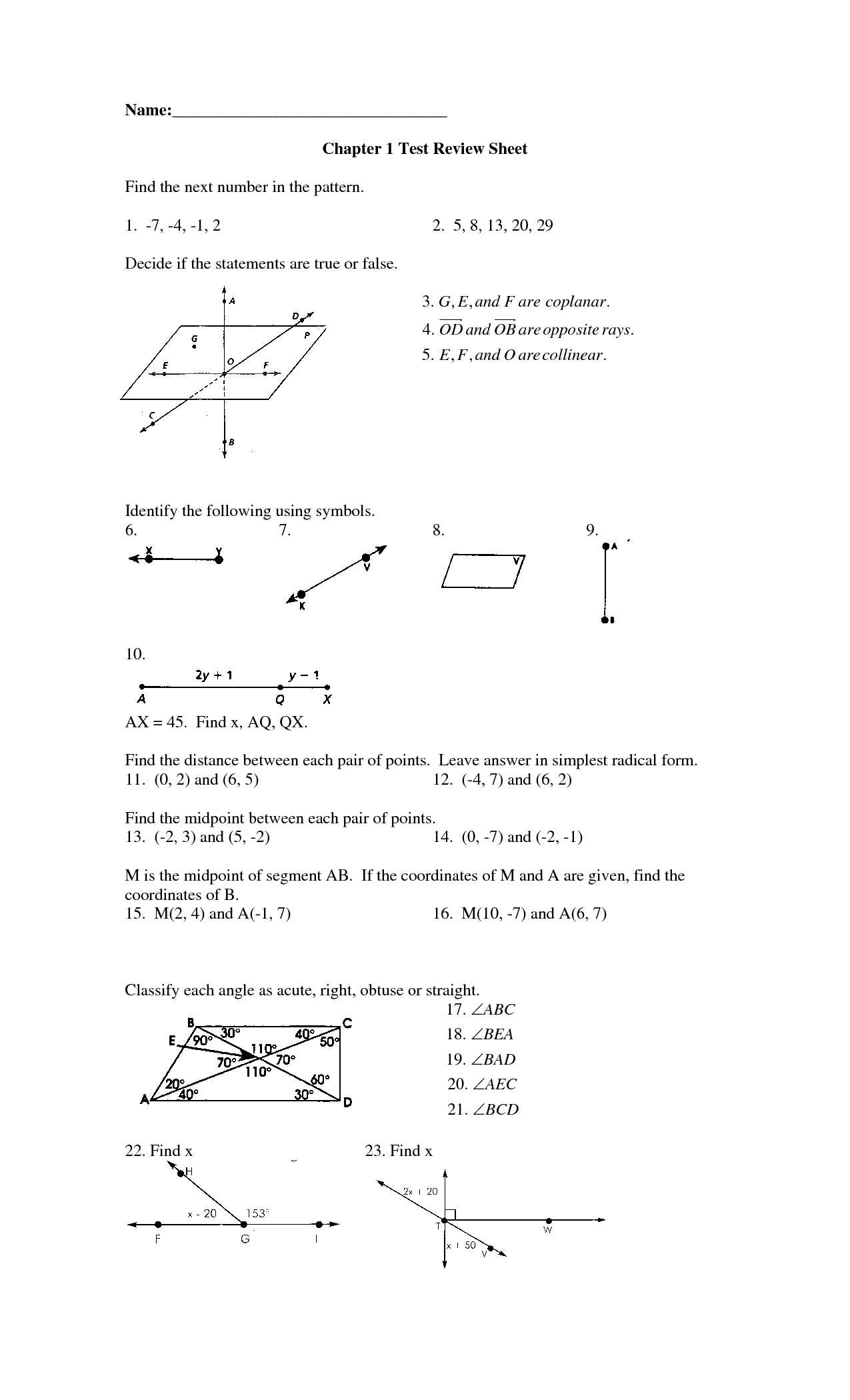 geometry final exam review answer key