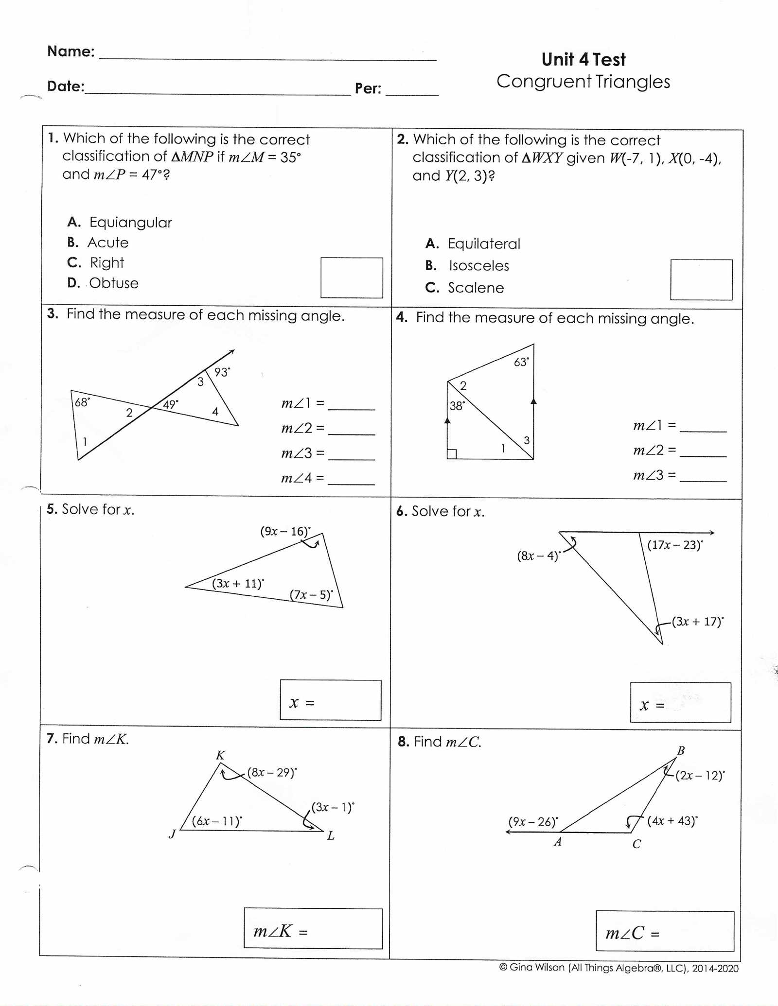 geometry practice test answers