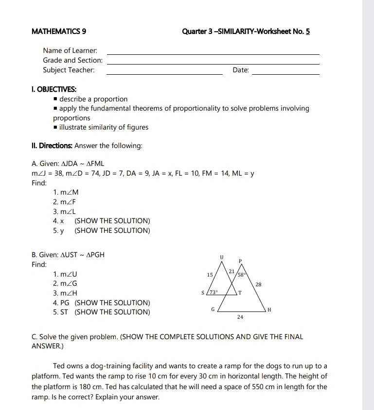 geometry quarter 3 exam review answers