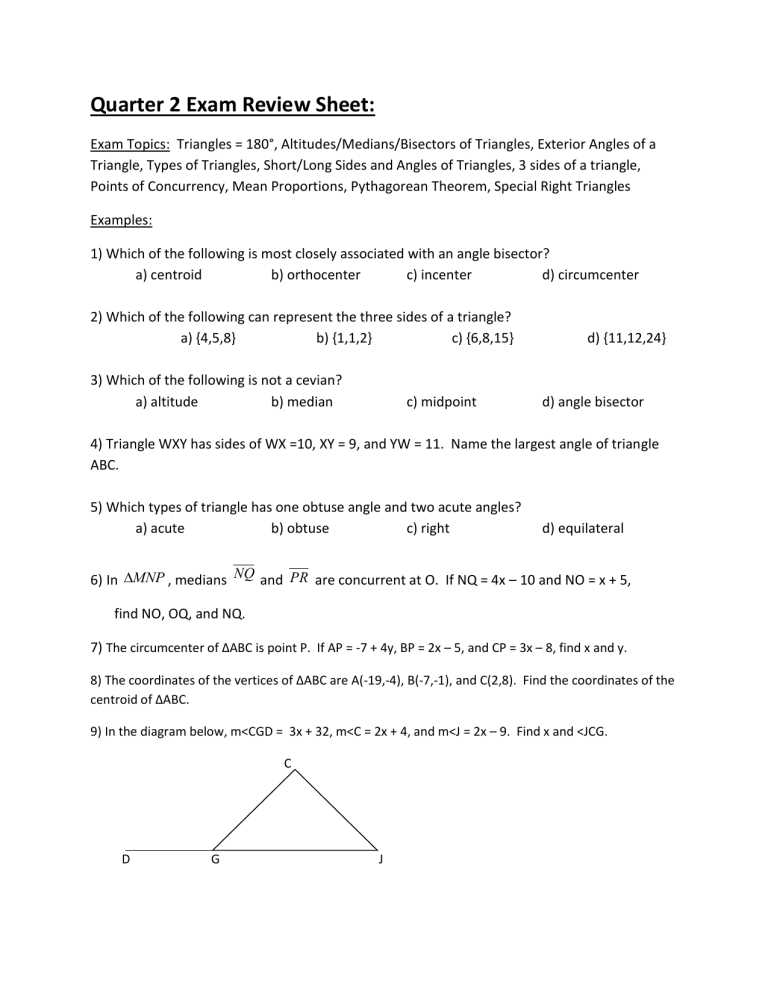 geometry quarter 3 exam review answers