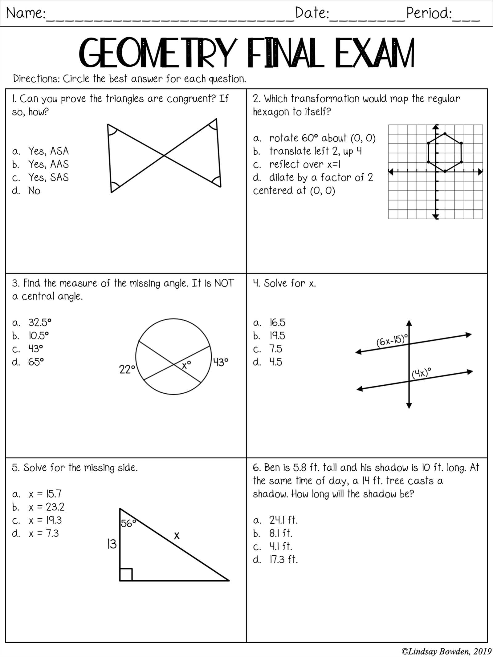 geometry semester 2 final exam answer key