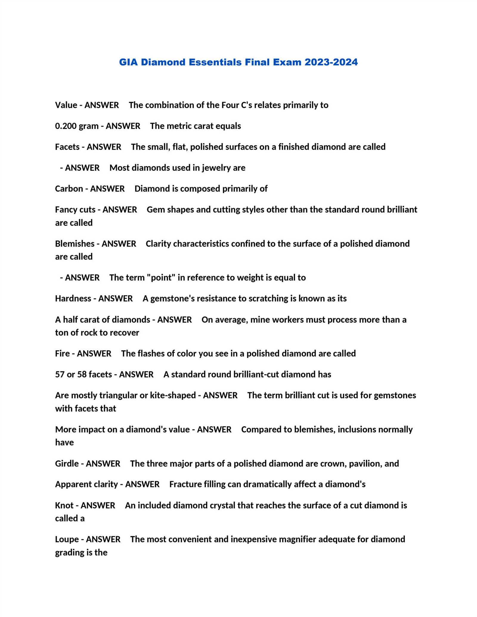 gia jewelry essentials final exam answers