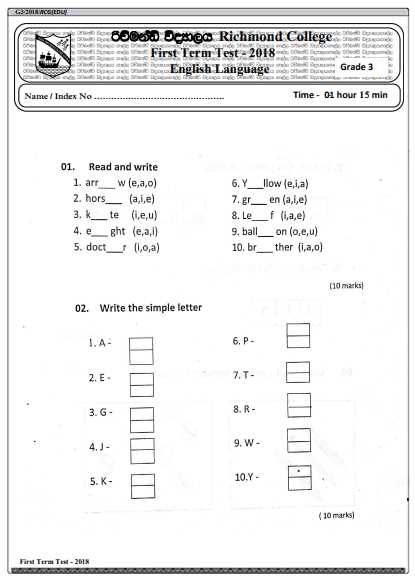 grade 3 english test papers