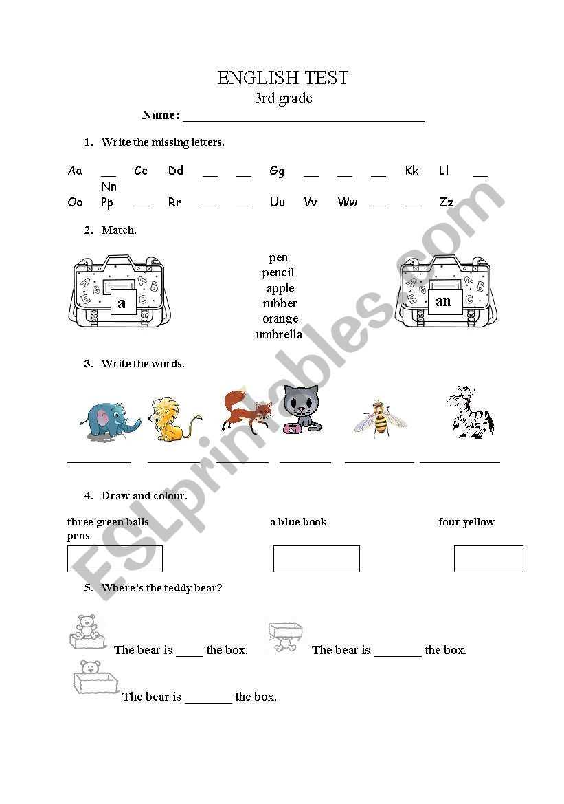 grade 3 english test papers