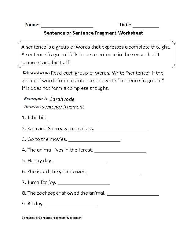 grammar worksheets sentence fragments answers