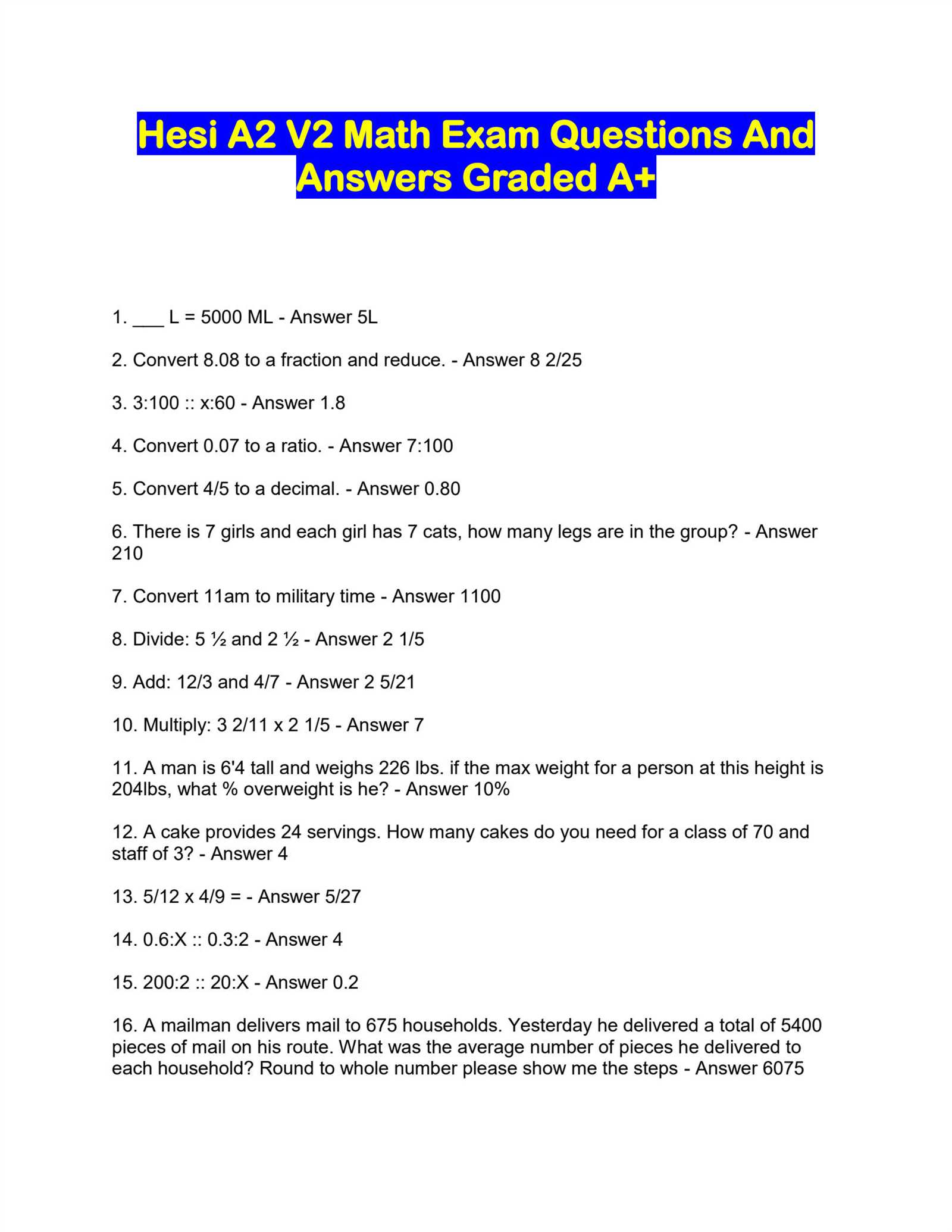 hesi exam questions and answers