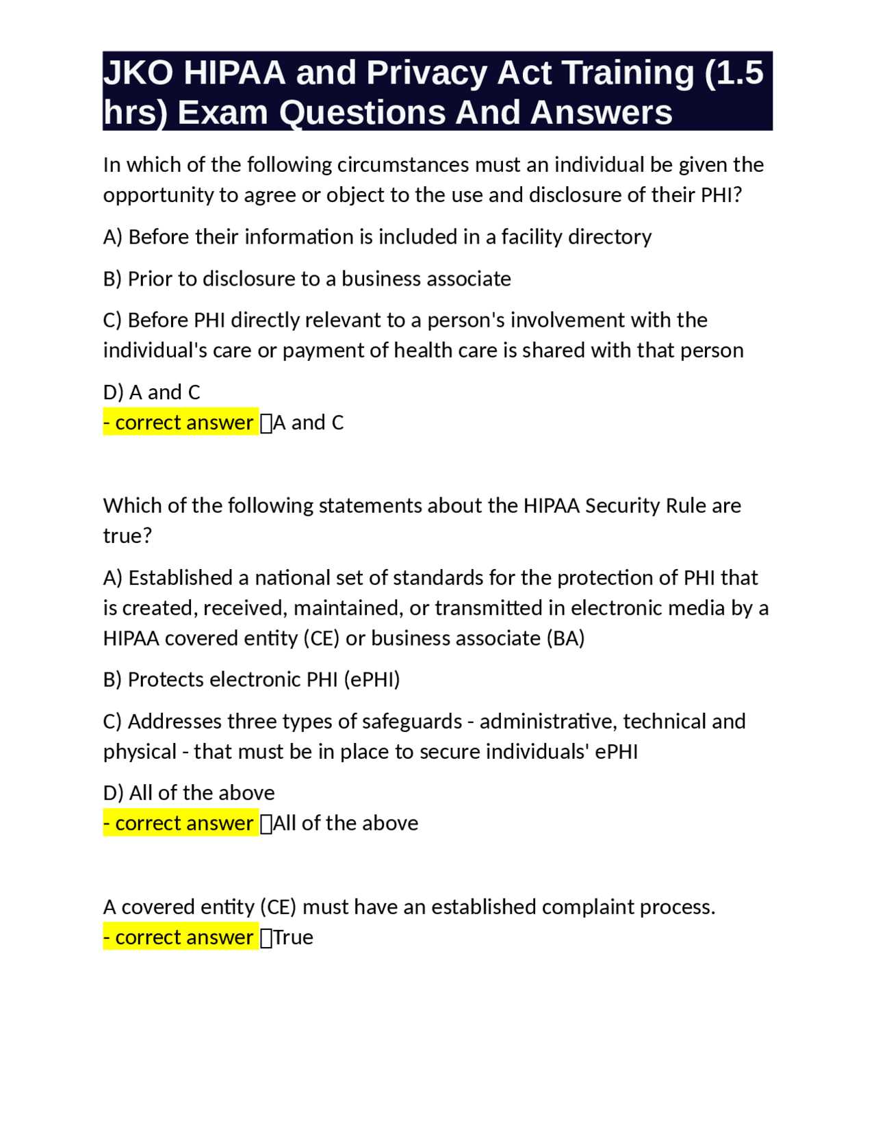 hipaa jko challenge exam answers