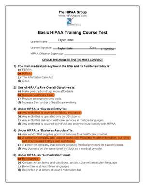 hipaa test answers and questions