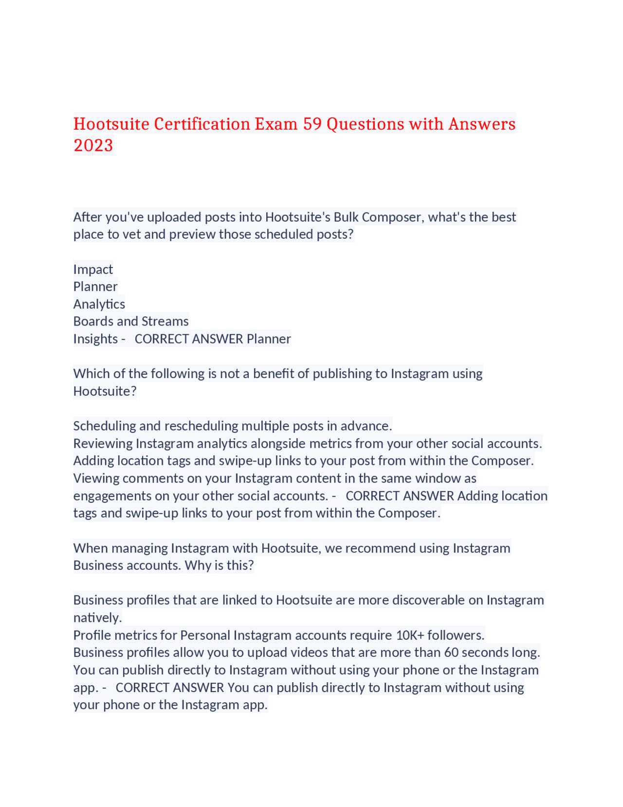 hootsuite certification exam answers 2025