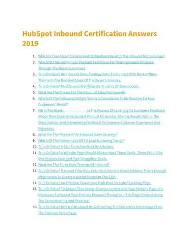 hubspot inbound exam answers