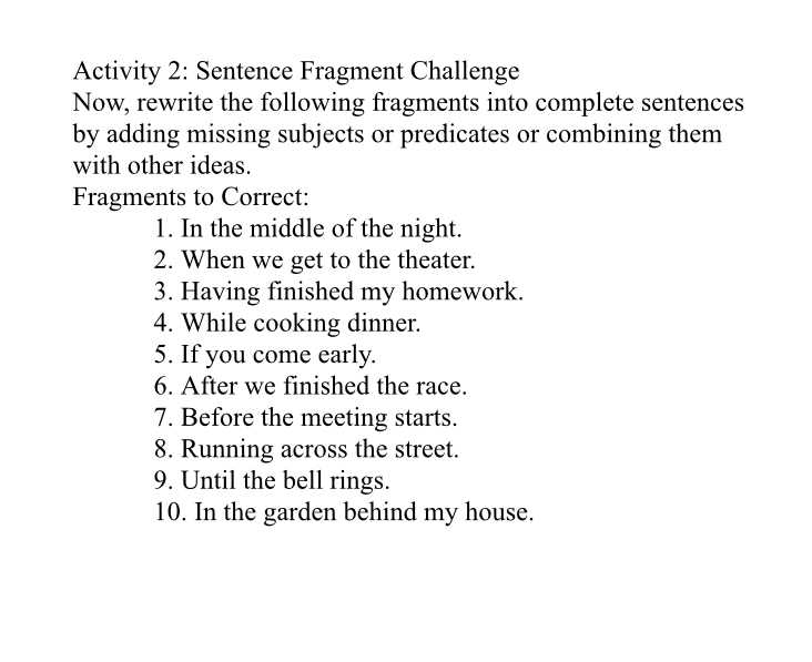 identifying sentence fragments answers