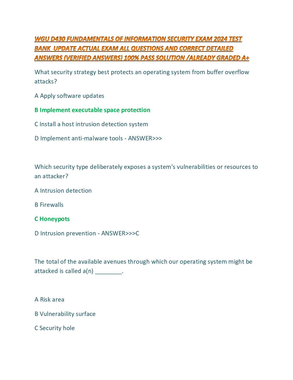 information assurance exam answers