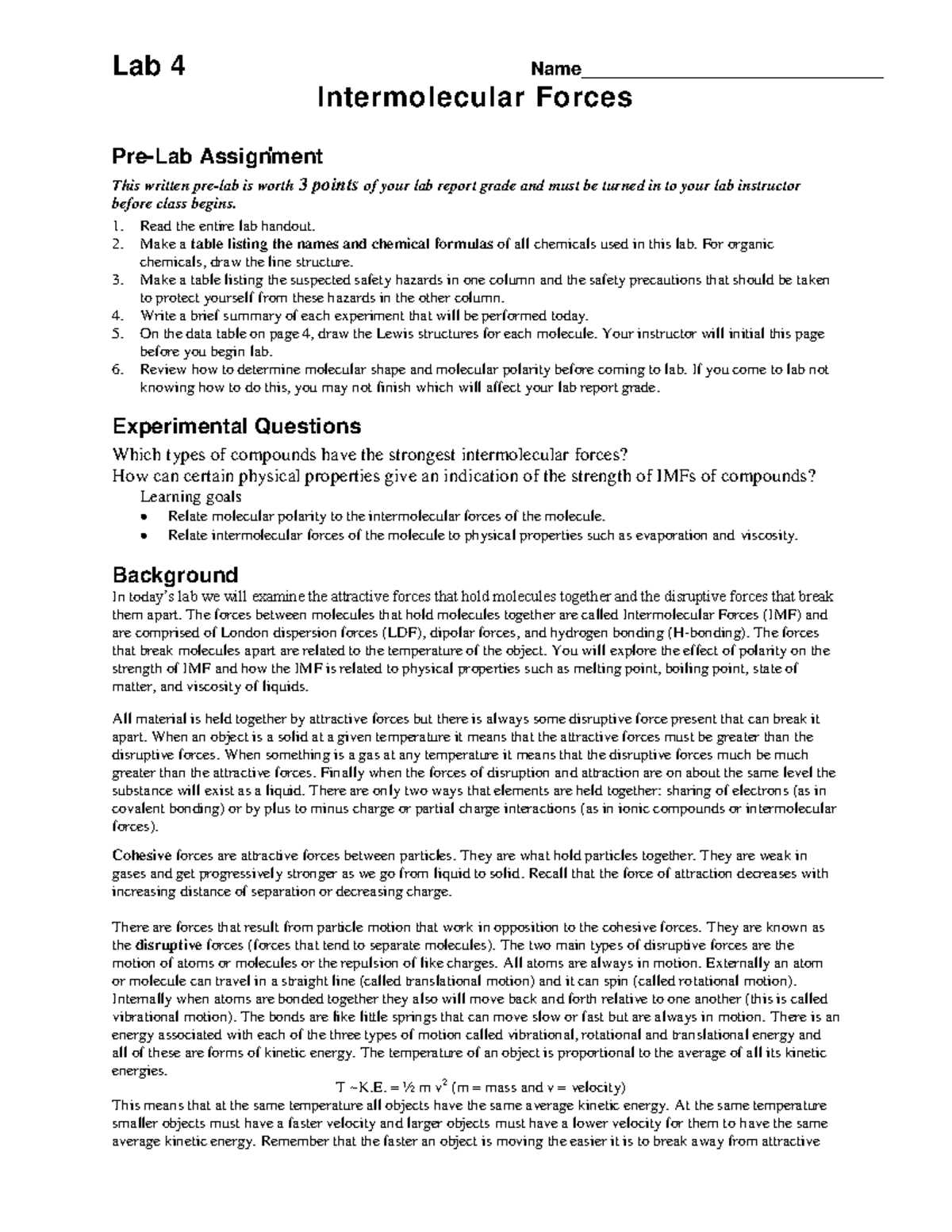 intermolecular forces lab answer key