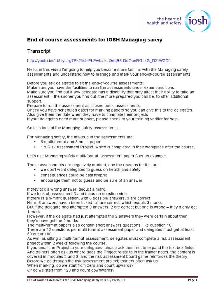 iosh managing safely exam questions and answers