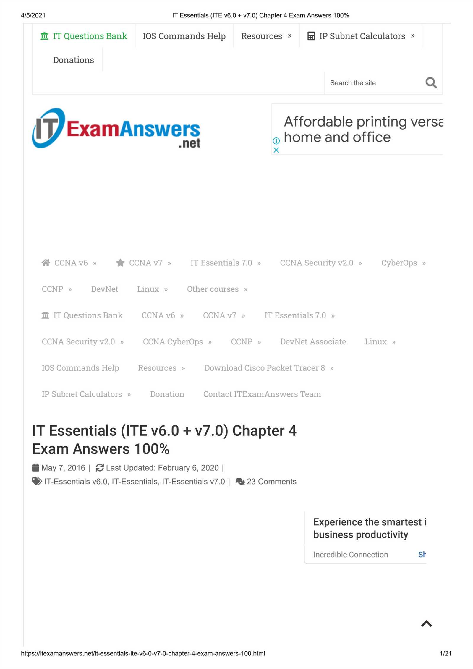 ite chapter 5 exam answers