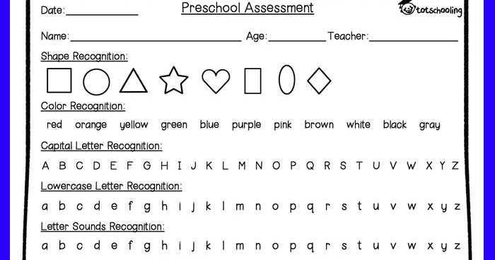 kindergarten entrance exam worksheet