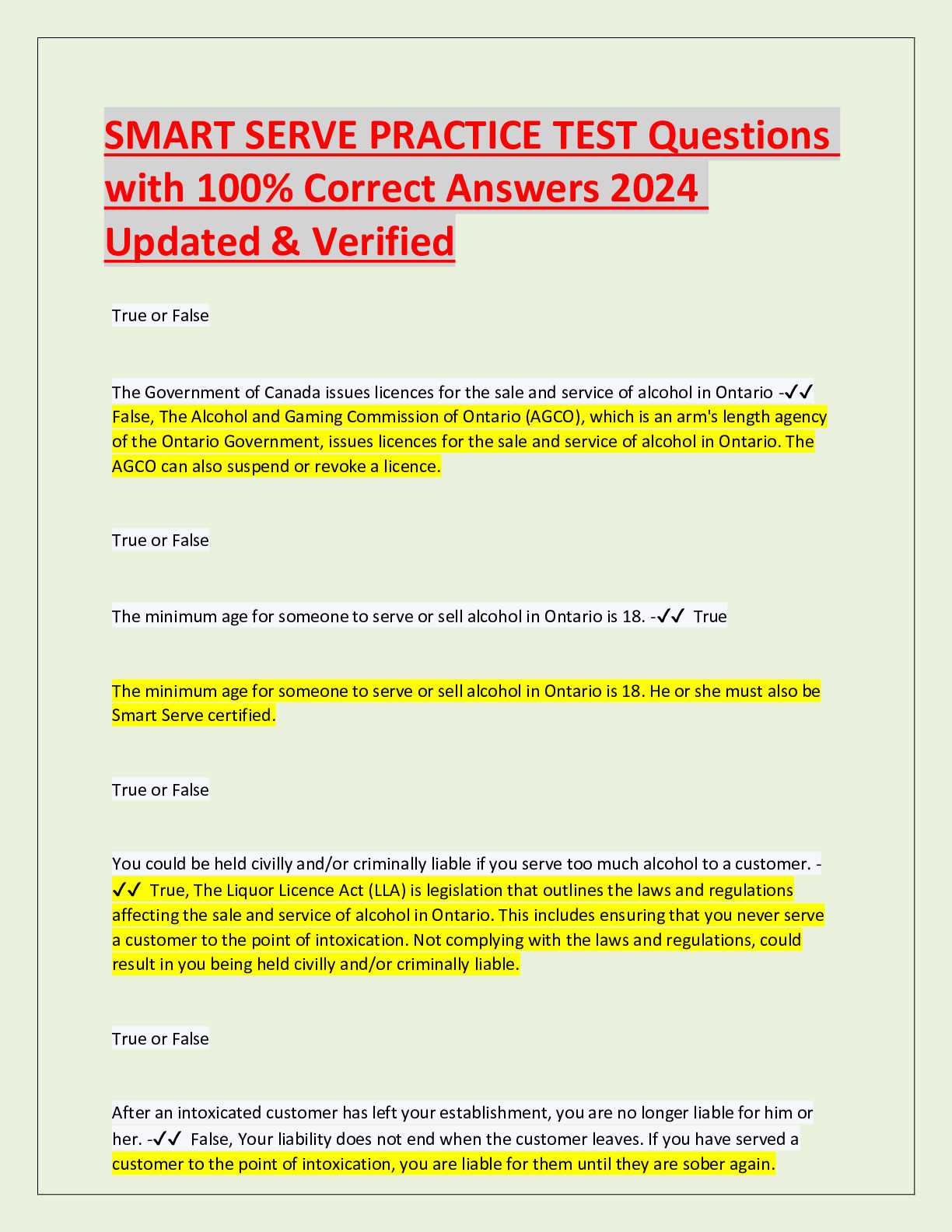 liquor exam final exam answers