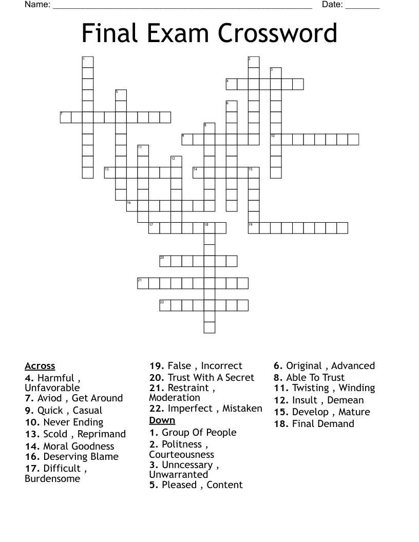 long exam answer crossword clue