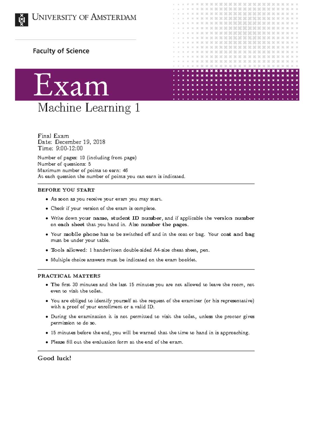 machine learning final exam questions and answers