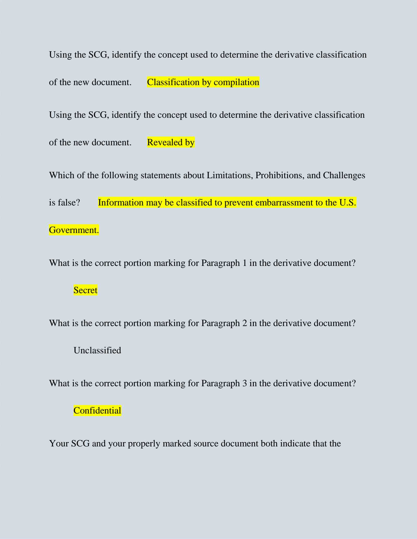 marking classified information exam answers