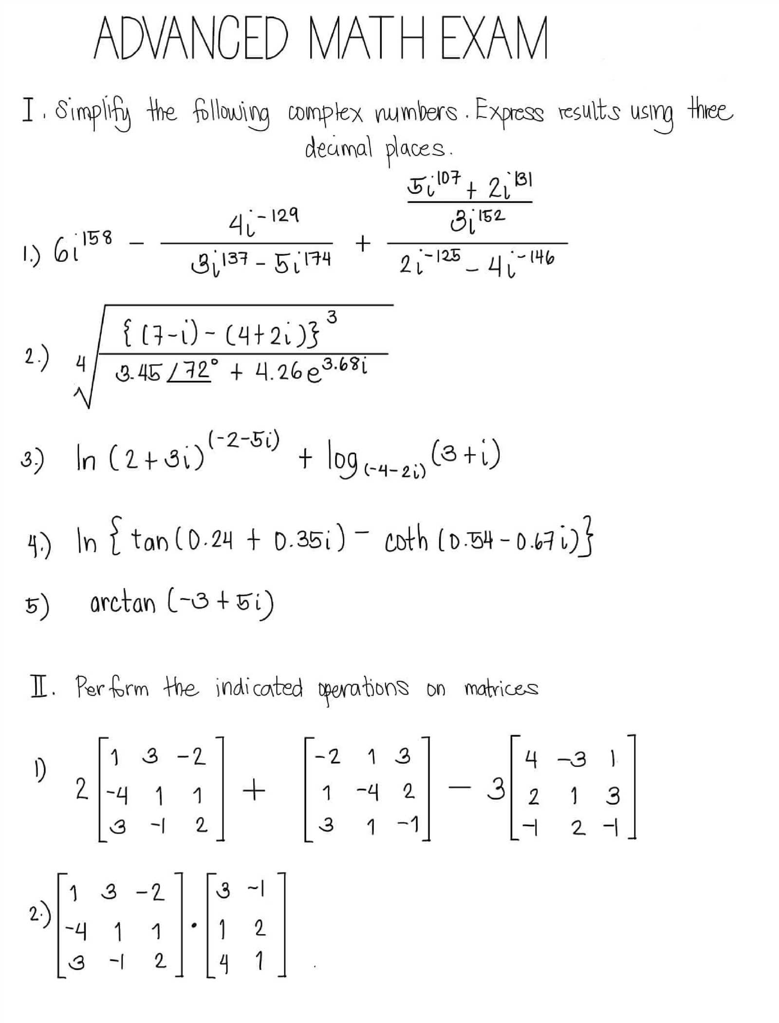 math exam answers