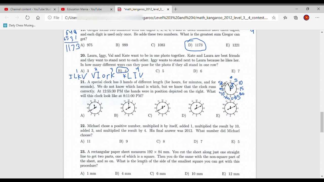 math kangaroo 2012 answers