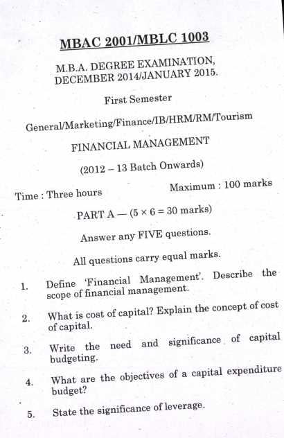 mba corporate finance exam questions and answers