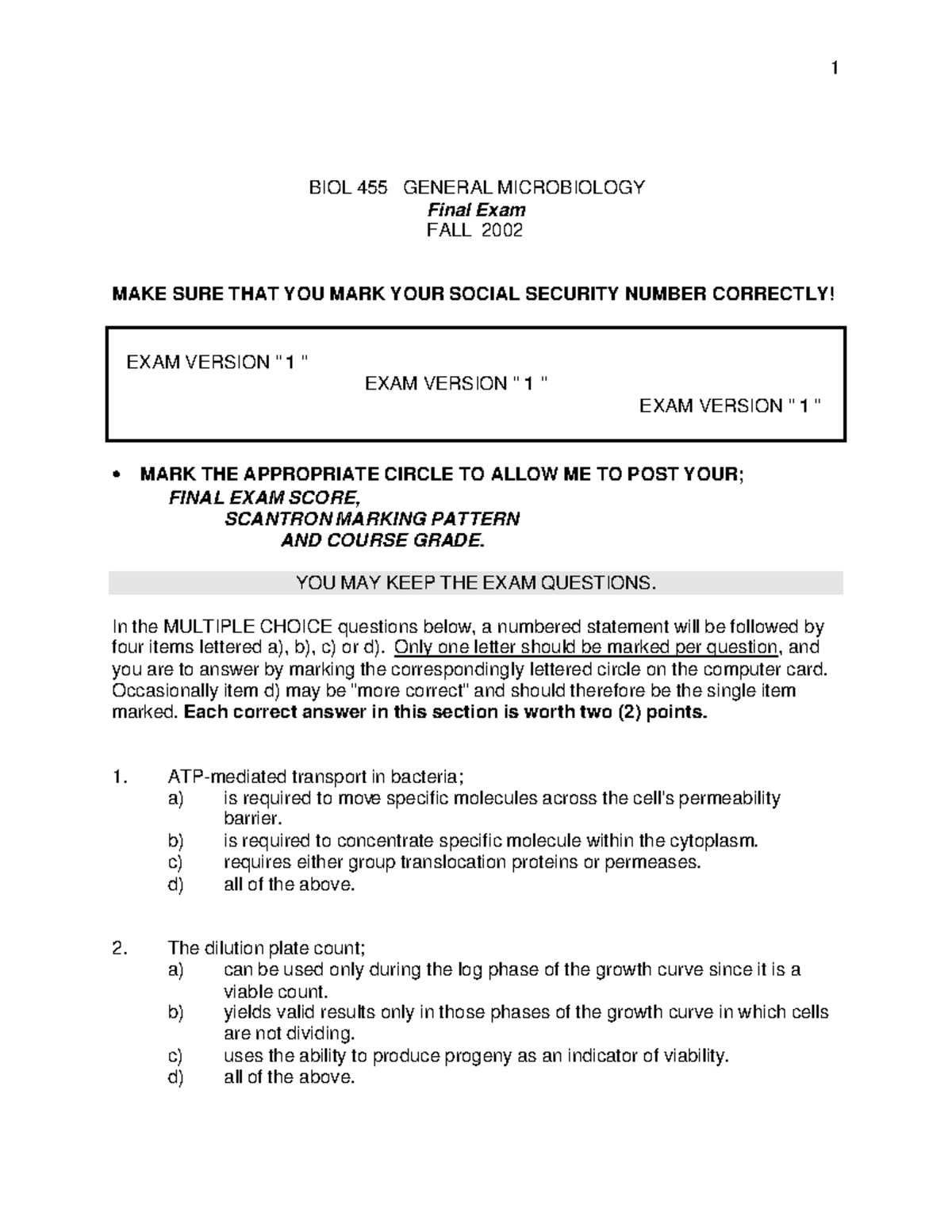 microbiology exam answers