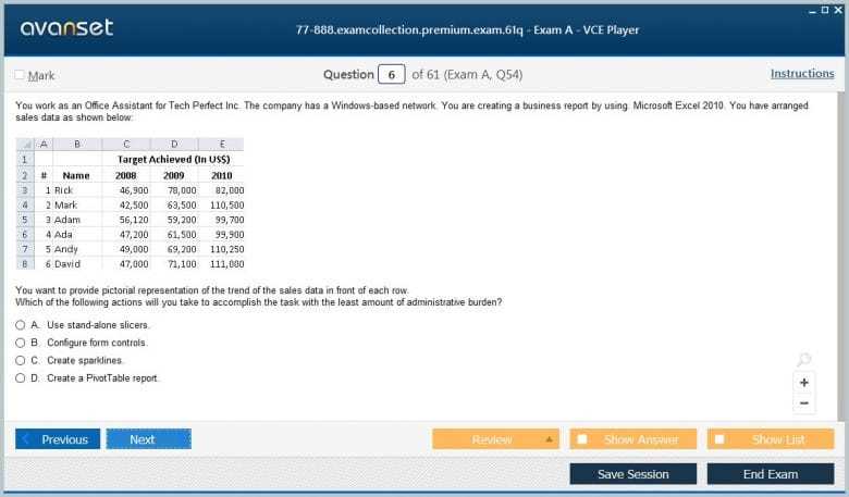 microsoft excel 2010 exam questions and answers