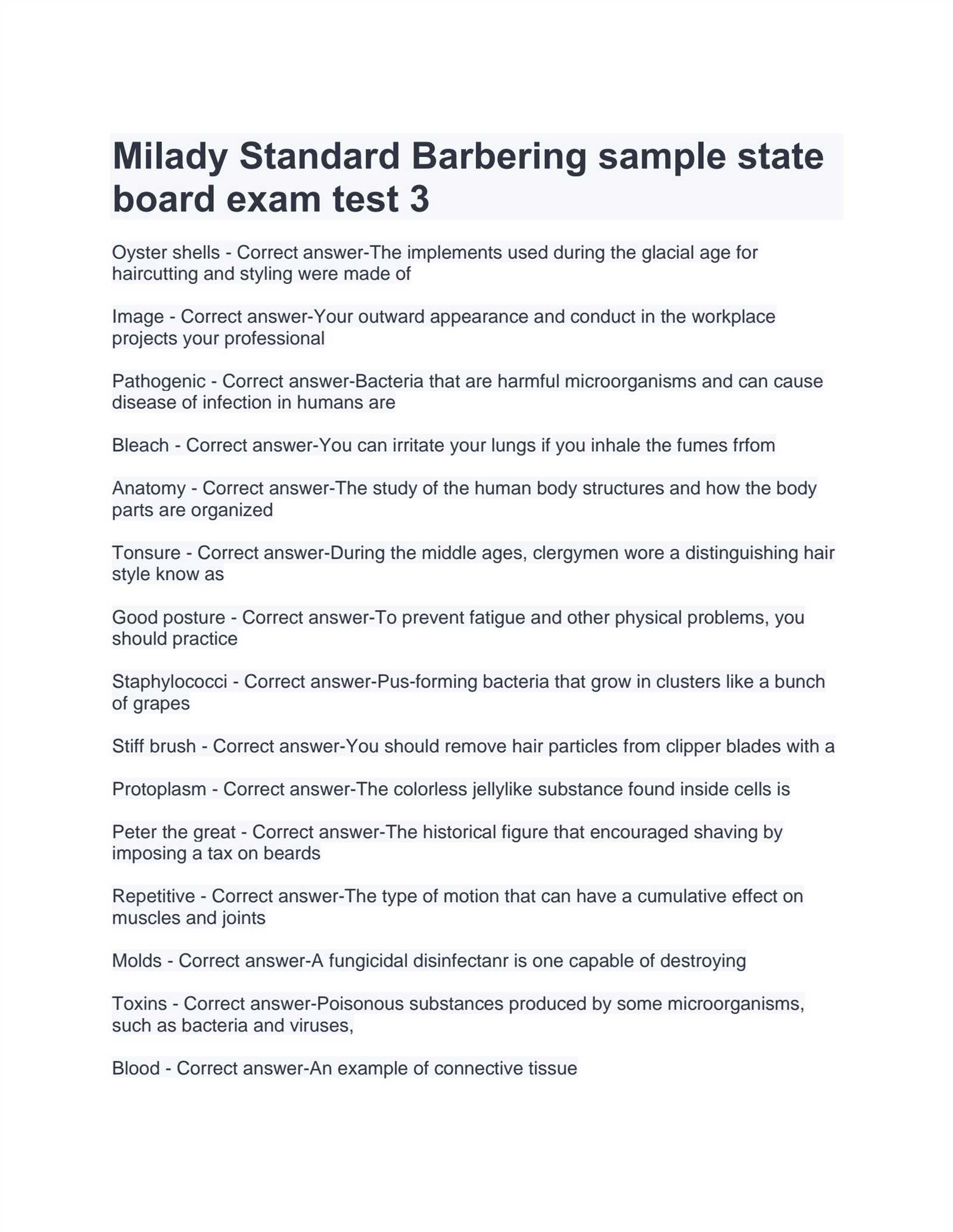 miladys standard professional barbering exam review answers