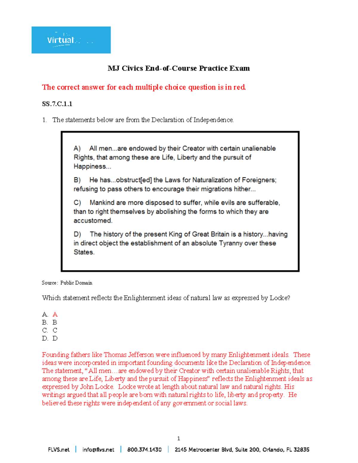 mj civics end of course practice exam answer key