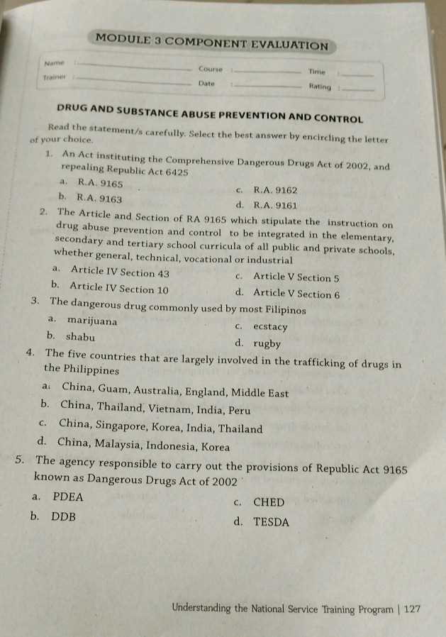 module 3 drug and alcohol test answers