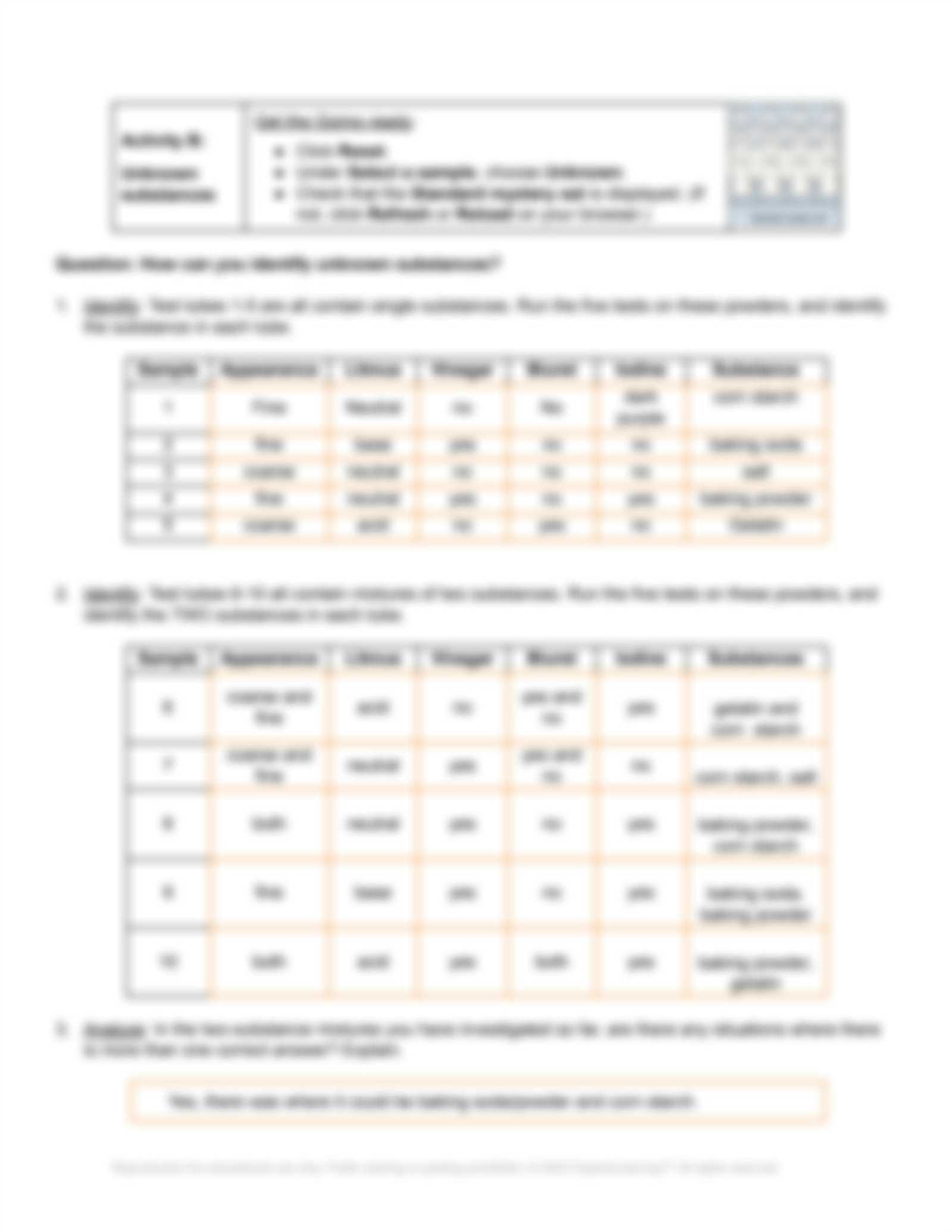 mystery powders lab answers