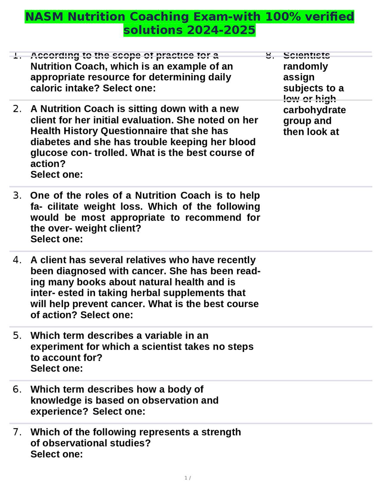 nasm weight loss specialist exam answers