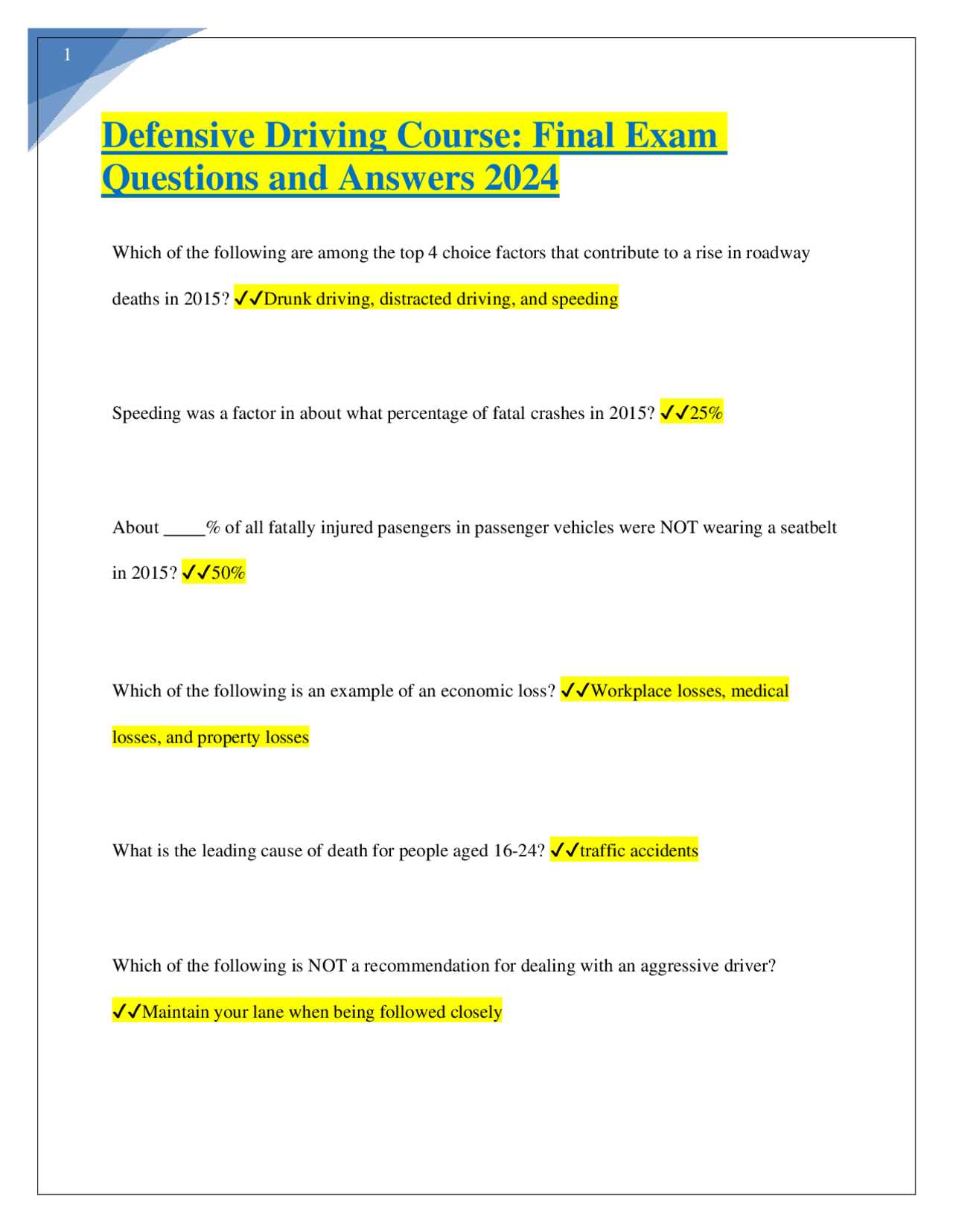 national driver training institute test answers