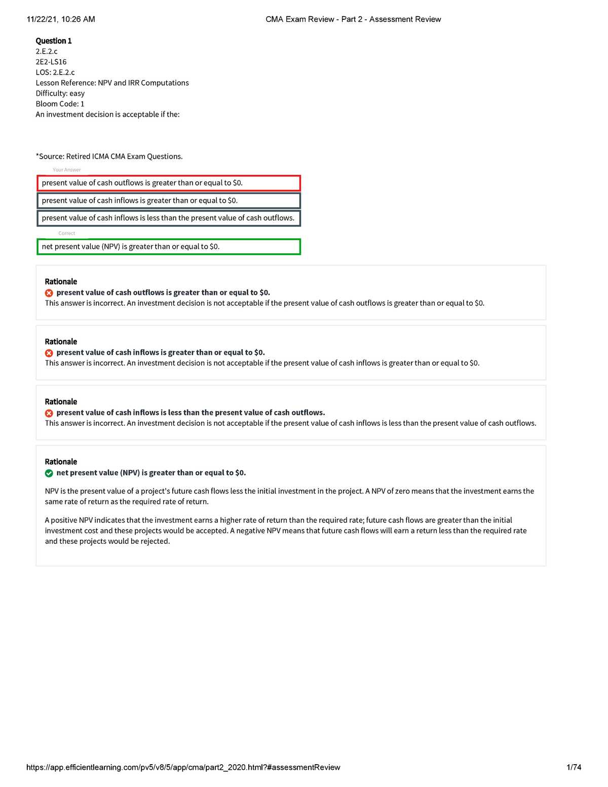 net present value exam questions and answers