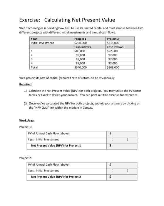 net present value exam questions and answers