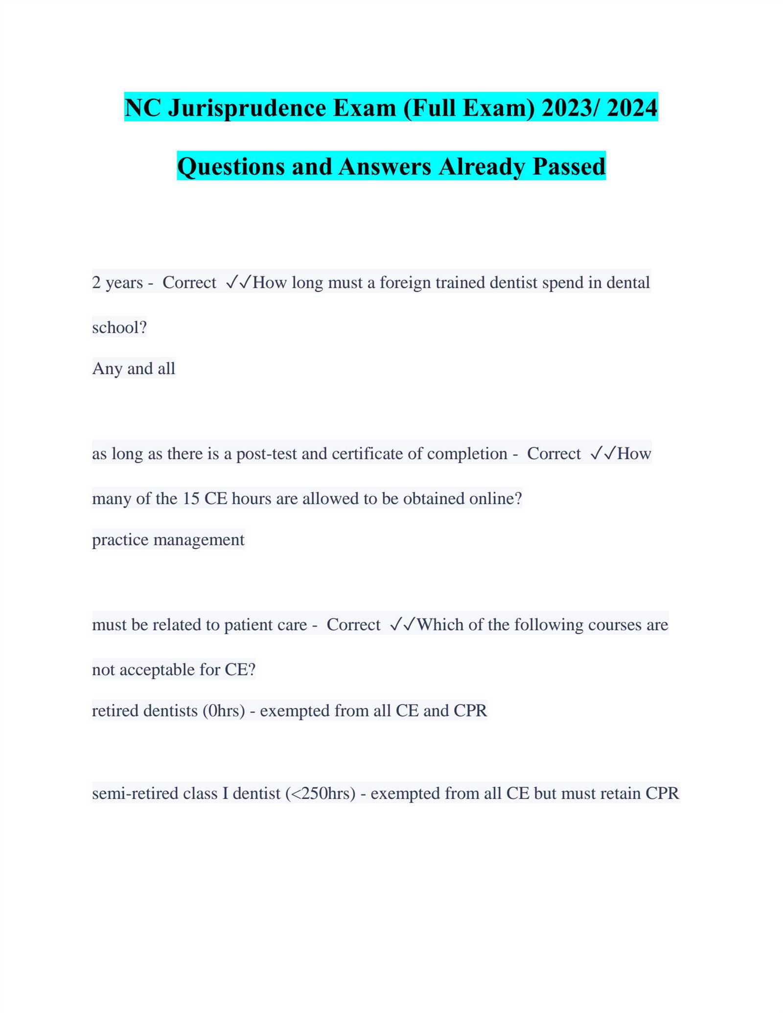 north carolina jurisprudence exam answers