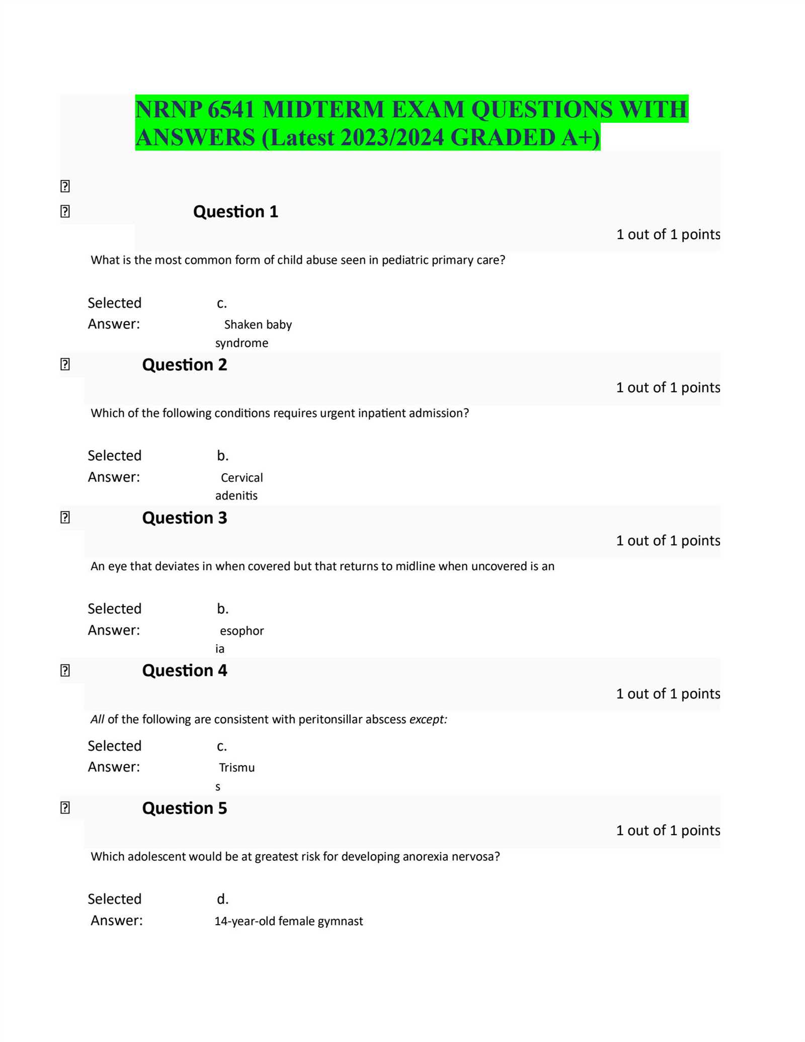 oracle midterm exam answers