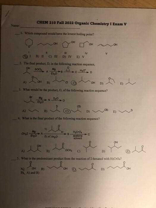 organic chemistry 1 final exam with answers