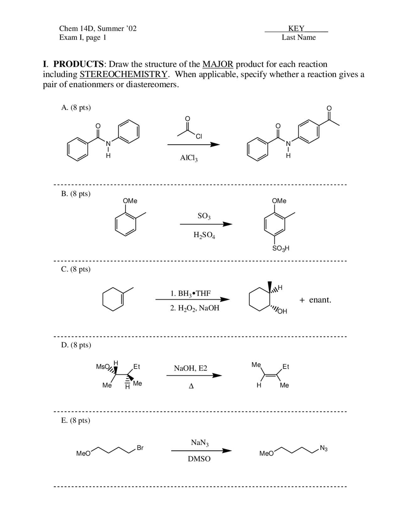 organic chemistry 1 final exam with answers