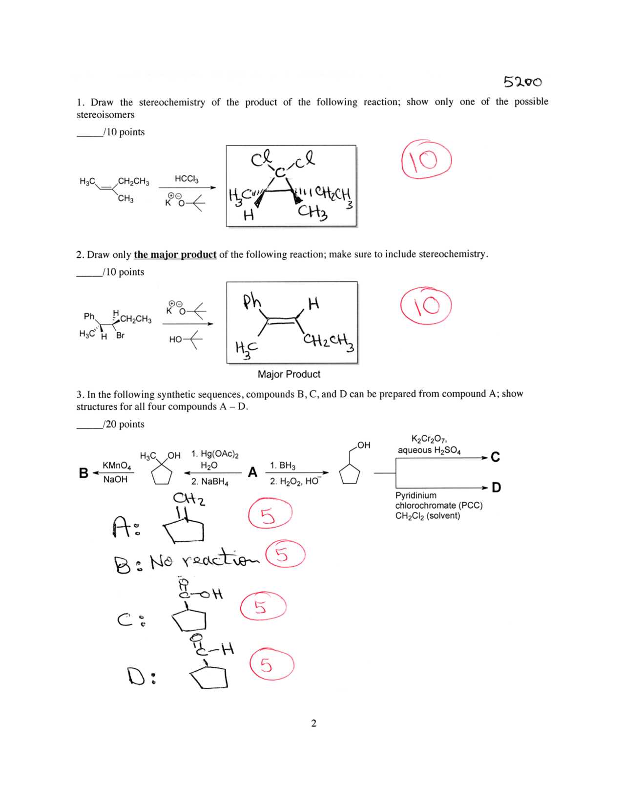 organic chemistry exam 3 answer key