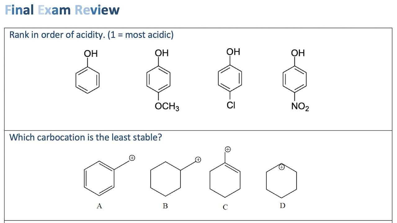 organic chemistry final exam answer key