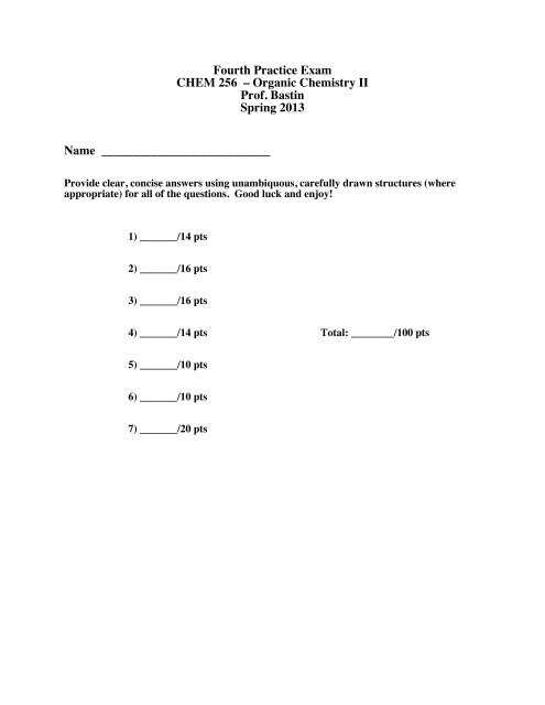 organic chemistry practice exam