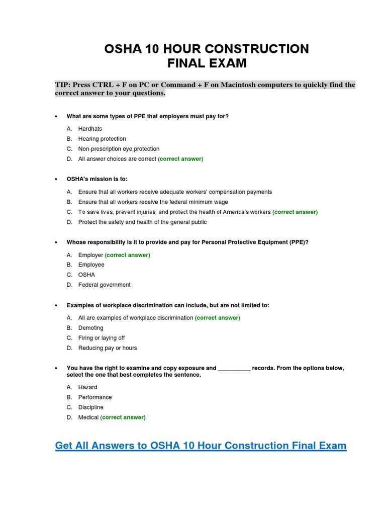 osha 10 construction final exam answers