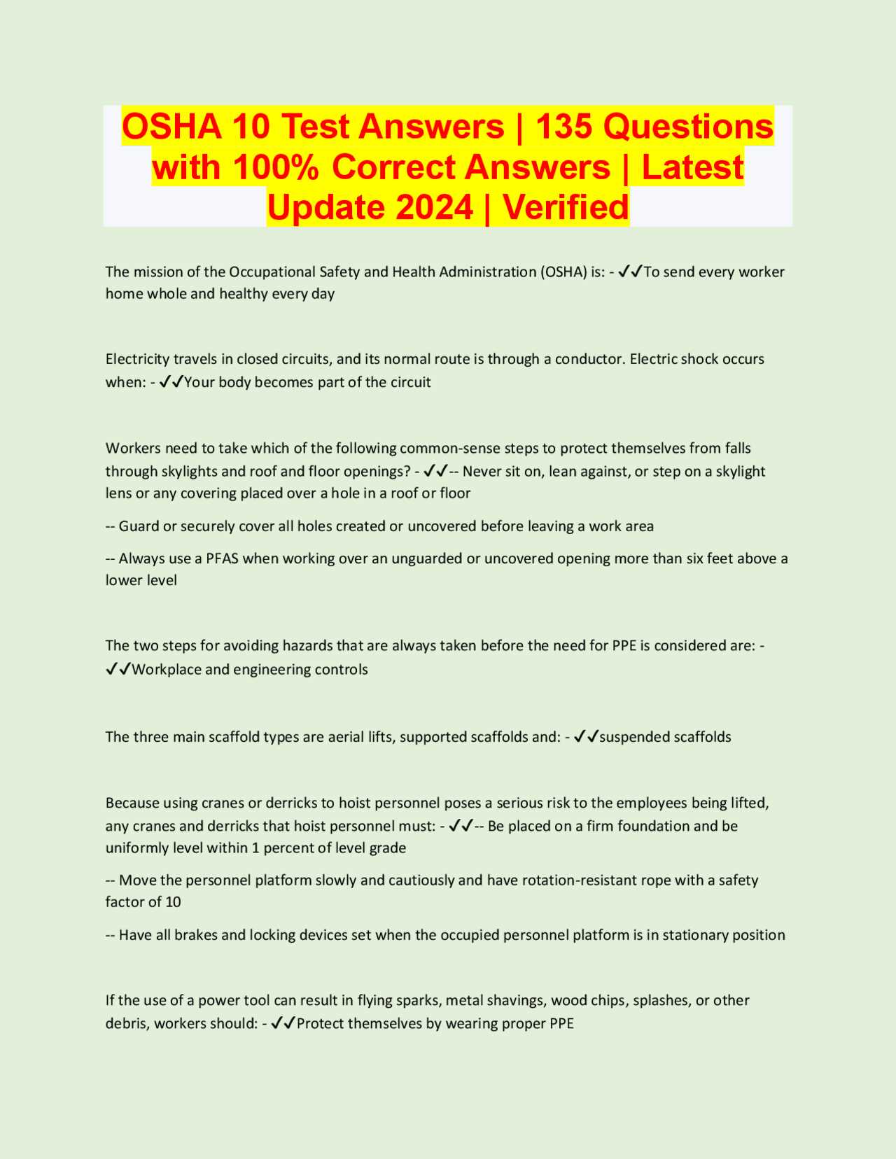 osha 10 electrical safety exam answers