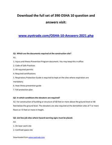 osha final exam questions and answers