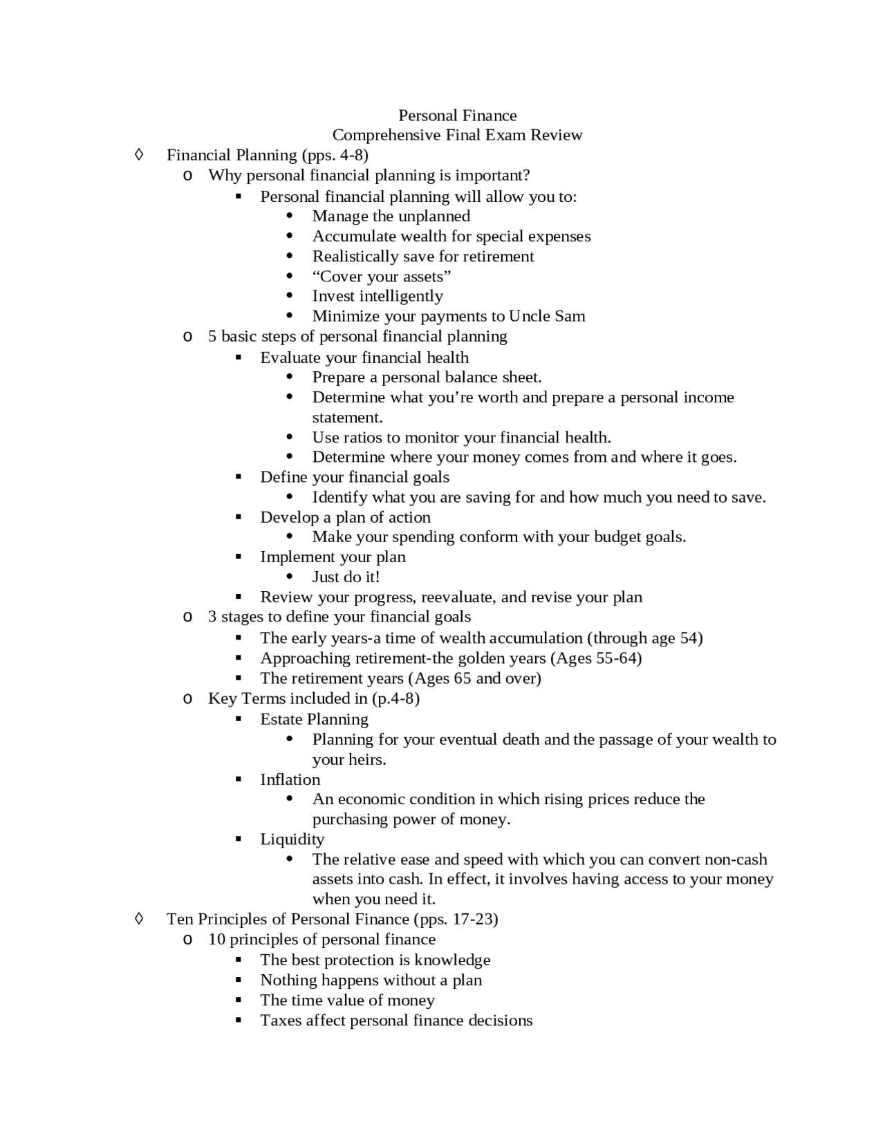 personal finance final exam answer key