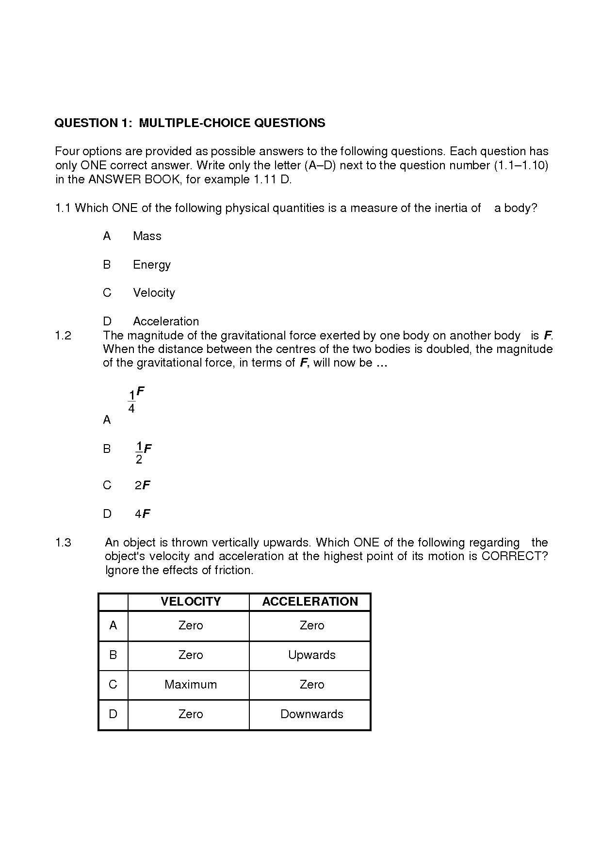 physical science final exam multiple choice