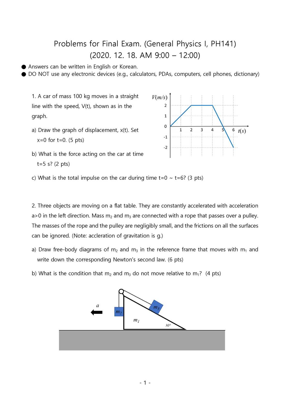 physics 1 final exam with answers